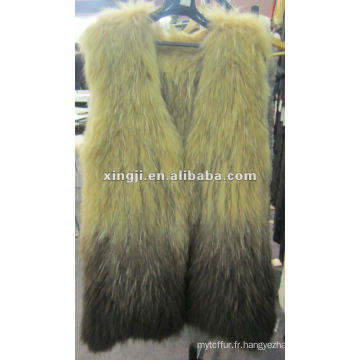 Gilet en fourrure de raton laveur véritable sans manches teint couleur fashion design